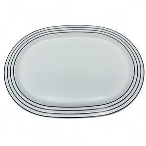 Step by Thomas Oval Platter 11" White Black Lines Trio Steak Plate Germany